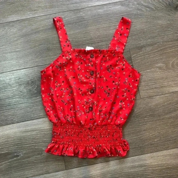 Sienna Sky Red Floral Cropped Tank Top Blouse Size Small - Picture 2 of 11